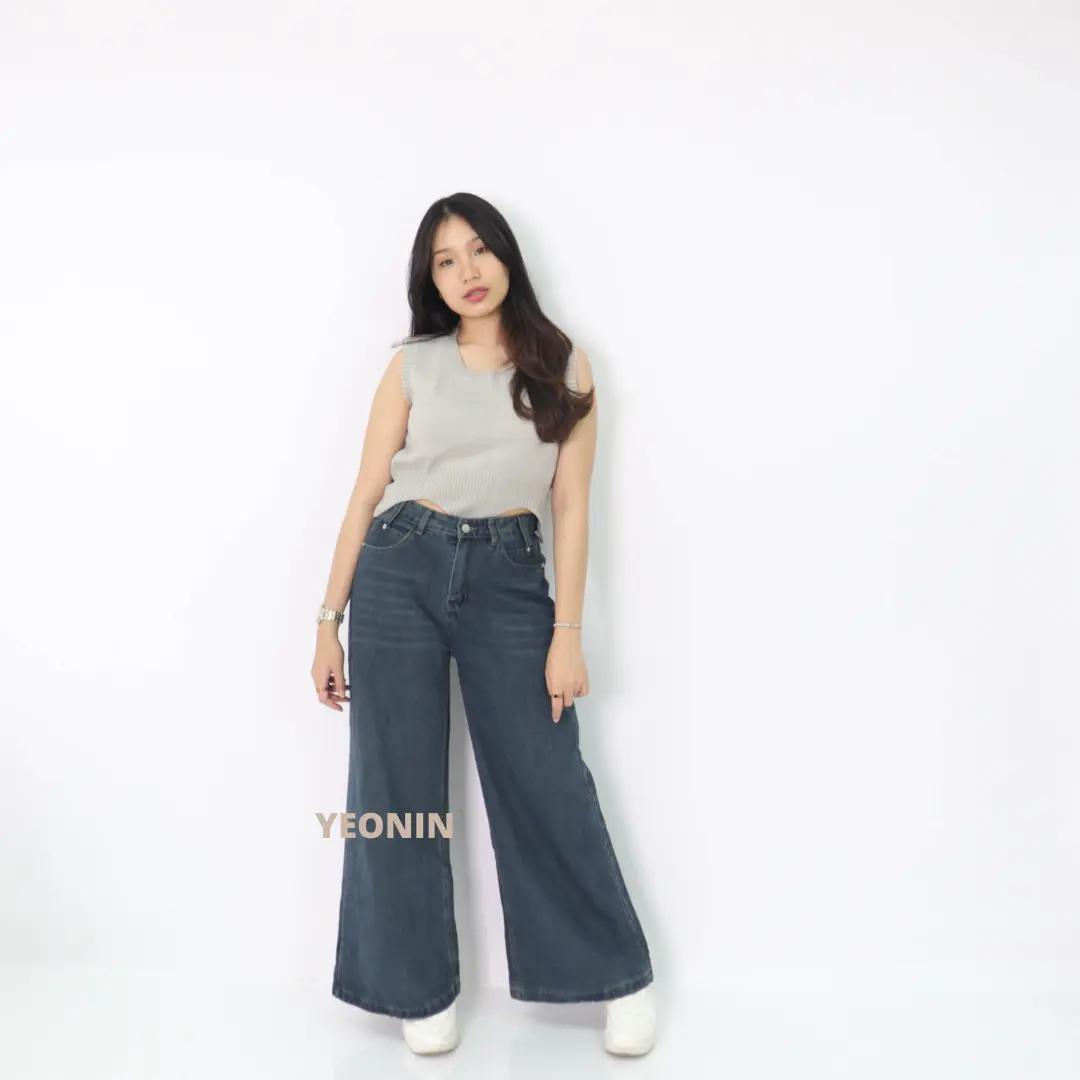 | YEONIN | Celana Panjang Wanita Jeans High Waist Baggy Jeans Dark Blue Jeans Cewek Korean | 9501 |