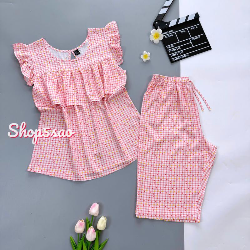 Đồ tole nữ, đồ bộ lanh mặc nhà lửng cánh tiên bèo ngực (43-75kg) cao cấp, có Bigsize - SHOP5SAO Women Đồ mặc nhà