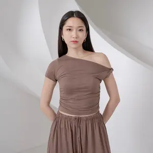 Georgios Women | Cessie Top | Kaos Lycra Spandex Wanita Kekinian Polos Atasan Baju  Cewek Dewasa Tshirt  Oblong Pendek Santai Tee  Nyaman Lembut Simple Katun Panjang Basic