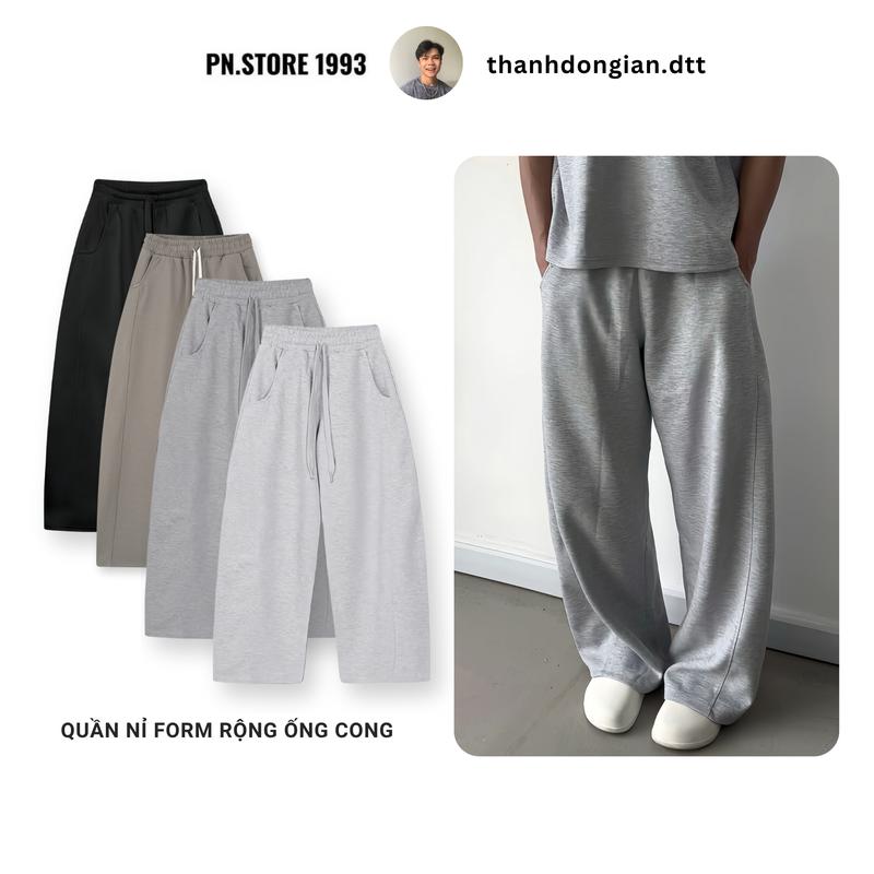Quần nỉ 2 da form rộng ống cong PN.Store 1993 Quần ống rộng nam nữ mềm