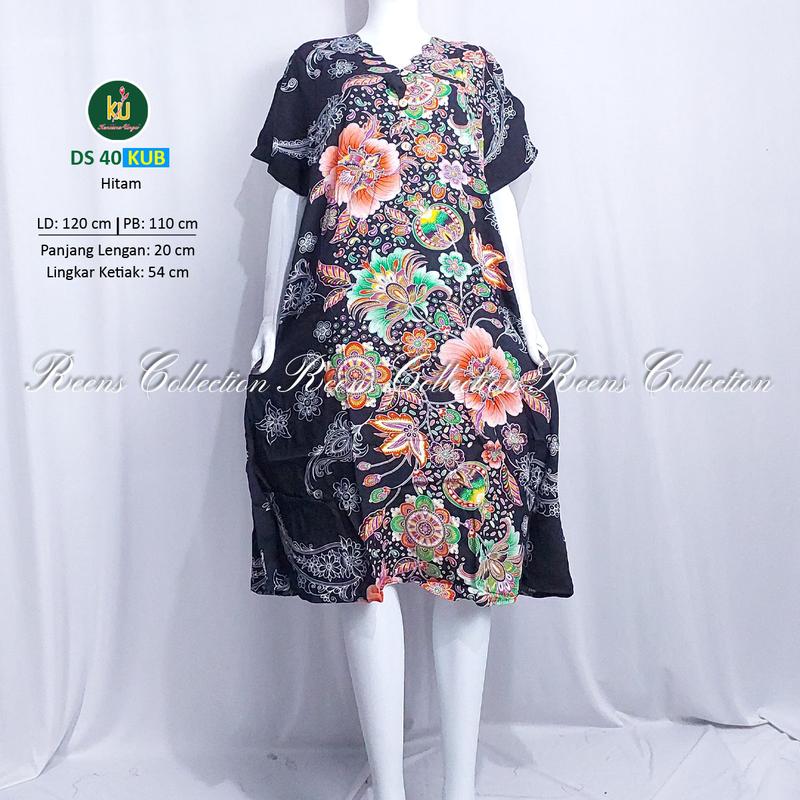 Kencana Ungu Daster 40 KUB Label Biru | Daster Tangan Pendek Di Bawah Lutut Leher Bergelombang 3 Kancing Depan Batik Busui 4