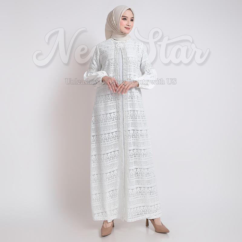 NewStar - Gamis Putih Lebaran 2025 Terbaru Baju Muslim Wanita Premium Model Baru Elegan Abaya Turkey Mewah G07 2