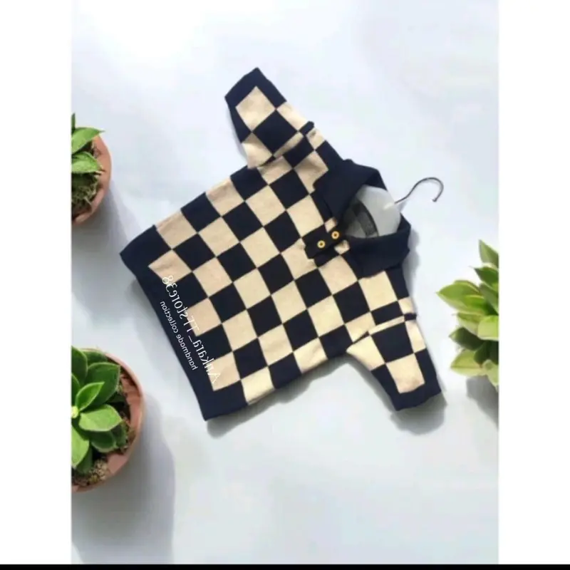 Polo Rajut Motif Kotak Atasan tangan pendek Sweater Premium Unisex Pakaian Anak Cowo Cewe Baju Fashion 1