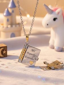 Mi Collar de Libro Increíble, Para mis Hija desde Mamá y Papá Collar de Libro, Collares de Libro Ajustables con 6 Páginas de Información Grabada, Collares de Libro para Hija