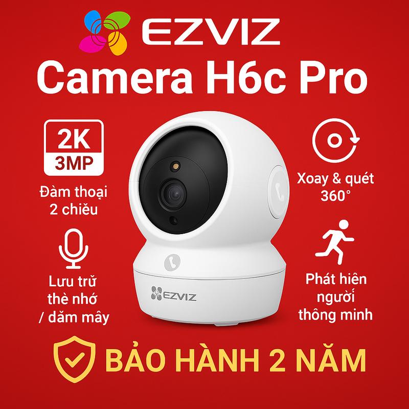  Ezviz Camera H6C PRO Pro 2K 3.0MP Chính Hãng Đàm Thoại 2 Chiều Phát Hiện Chuyển Động Độ Phân Giải 1080P Kết Nối Wi-Fi Bảo Hành 2 Năm 