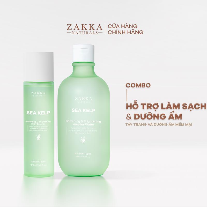 Bộ Đôi Zakka Naturals Nước Tẩy Trang Tảo Biển 500ml và Nước Dưỡng Tảo Biển 150ml Hỗ Trợ Làm Sạch, Dưỡng Ẩm Và Cấp Ẩm Cho Da