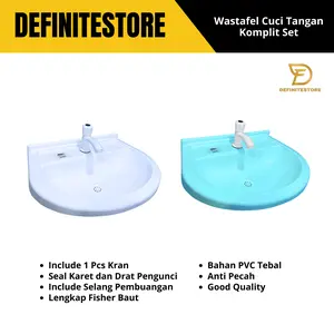 Wastafel Cuci Tangan Komplit Set Bahan PVC Tebal Anti Pecah Include 1 Pcs Kran Seal Karet Drat Pengunci Selang Pembuangan Fisher Baut