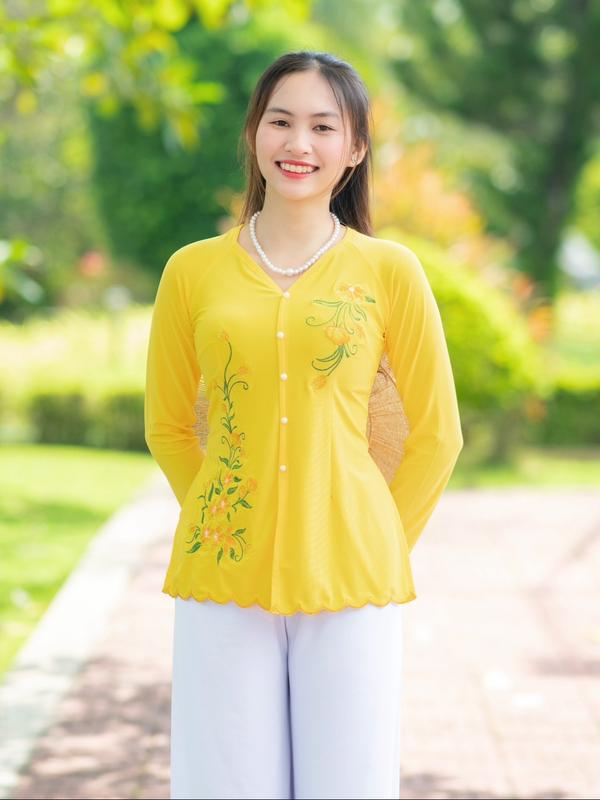  Áo Bà Ba Dài Tay Cách Tân Cổ Tim Thêu Ru Đê Xẻ Tà Có Nút Cái Tôn Dáng Áo Đi Chùa Chụp Hình Du Xuân 