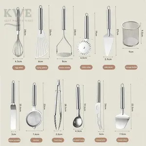 KWE 12IN1 Set Baking Alat Membuat Kue Stainless Steel – 12PCS Alat Masak & Baking Multifungsi Spatula, Pengocok Telur, Pemotong Pizza, Penghancur Kentang