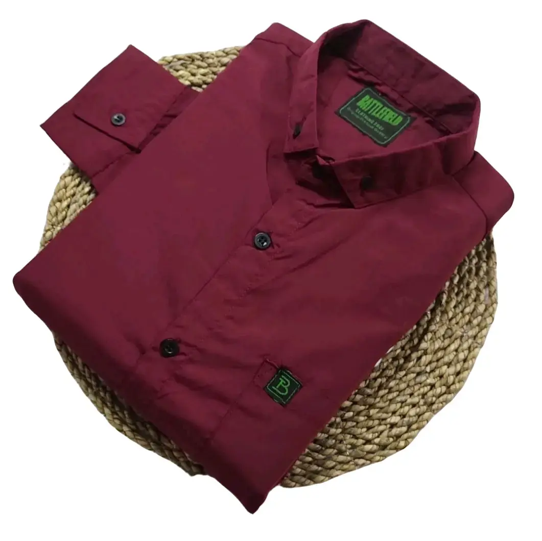 Kemeja polos pria merah maron tangan panjang Polos Casual Formal Nyaman Harian Pendek Jeans Maroon