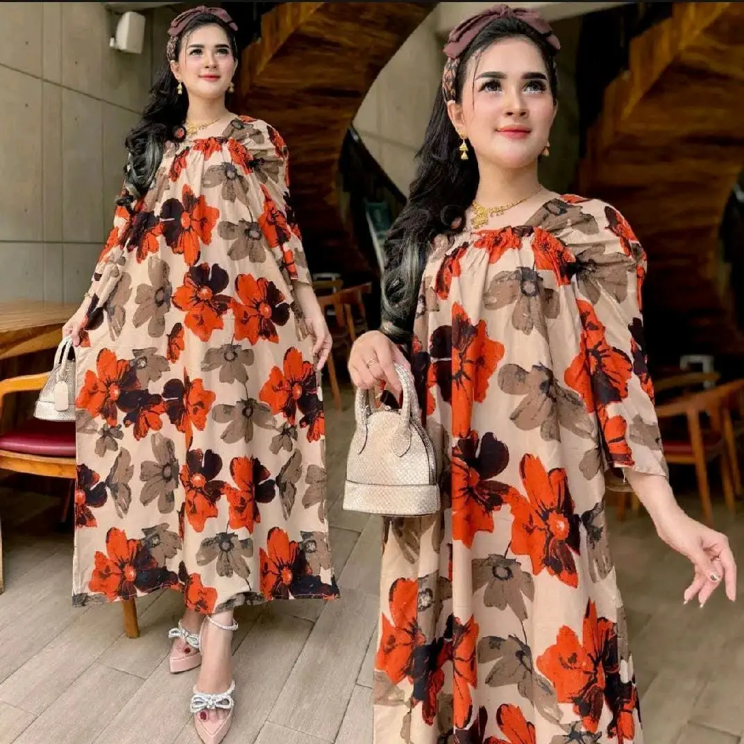 Long Dress Fuji Daster Rayon Jumbo Kekinian LD 118 PB 125 Panjang Motif Bunga Kimono