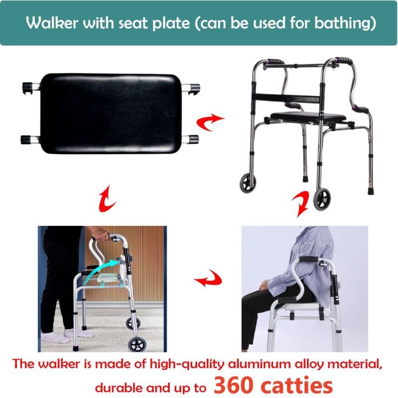 Product Introduction of [SG stock]  Black Foldable Elderly Rollator Elderly Walker Walking Aid With Seat And Wheels 32