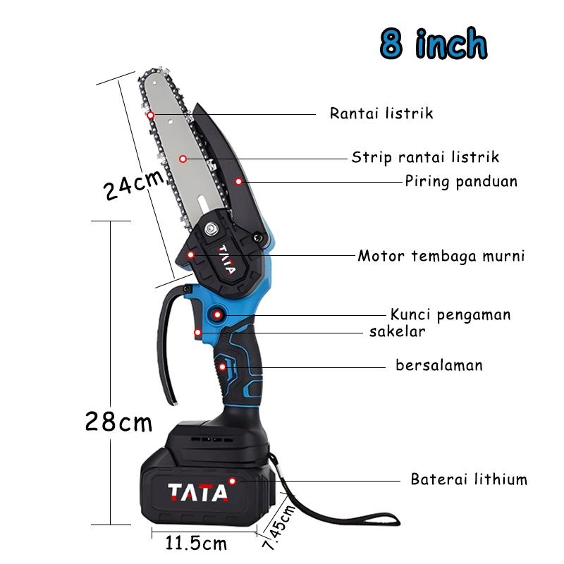 TATA gergaji listrik mini gergaji listrik tanpa kabel 8 Inch Gergaji listrik kecil rumah tangga/6 Inch 2 Baterai gergaji listrik genggam mini portabel Gergaji Listrik 48 Volt Chain Saw 4 Inch Chain Saw Cordless Gergaji Pemotong Kayu gergaji mesin min 6