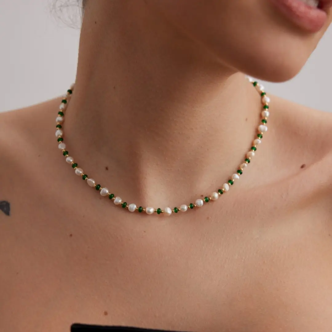 Luminous Chronicle | Natural Pearl & Emerald Necklace real  pearls freshwater  pearls tahitian  pearl  bracelet baroque  pearls shining  pearl
