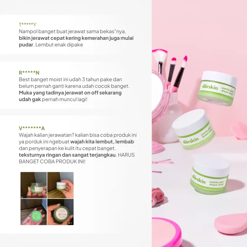 Dorskin Multifungsi Matcha Glow Dream Mask Moisturizer - 3in1 Pelembap Sleeping Mask dan Obat Totol Jerawat dengan Centella Asiatica dan Arbutin 2