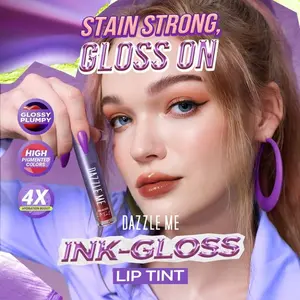 DAZZLE ME Ink-Gloss - Lip Tint Lip Gloss Tahan Lama Glossy dan Plumpy Finish Waterproof Stained High Pigmented