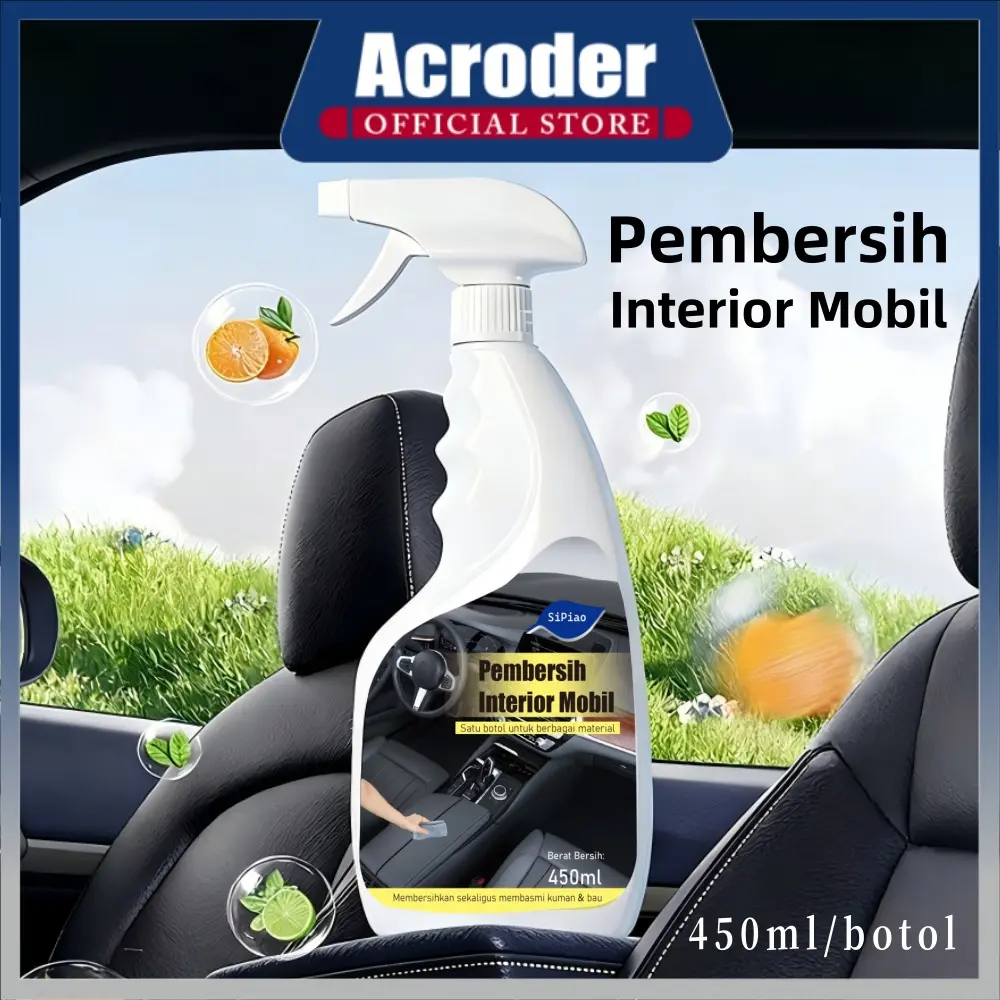 [Termurah] Acroder Pembersih Interior Mobil 450ml All Purpose untuk Jok Plafon Dashboard Serbaguna Aman untuk Kain Beludru Kulit Plastik Car - Kendaraan, Karet