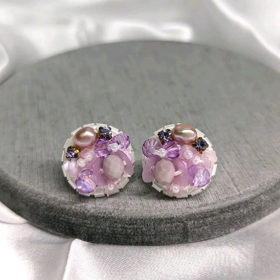 [S925 Earrings] Jacaranda Tree x Purple Jacaranda (Size: Classic) - Handsewn Sequin Earrings statement jewelry 925 silver