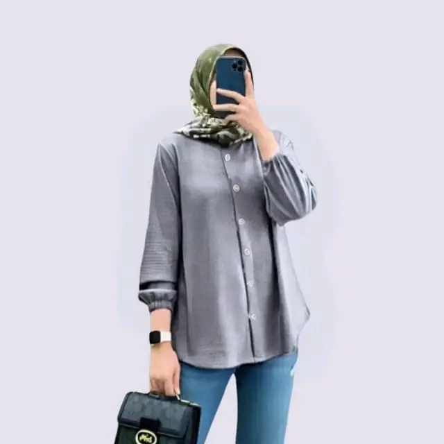 Baju Atasan kemeja Crinkle Airflow - atasan wanita jumbo ful kancing 0