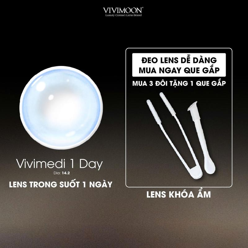 [ Giá 1 chiếc ] Lens 1 ngày trong suốt cận Vivimedi 1 Day khóa ẩm không cần ngâm trước khi đeo, chất liệu MPC cao cấp, đeo êm mềm Vivimoon (Giá 1 bên mắt - Vui lòng chọn 2 chiếc để mua 1 đôi)
