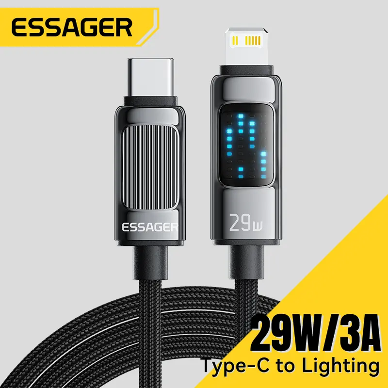 Essager PD29W Type C to Lightning LED Display Cable Fast Charge For iPhone14/13/12/11/8 Pro Max XS PD Fast Charging Type-C To Lightning 29W Cord For IOS Phone Tablet iPad AirPods iPod LED Display Wire 0