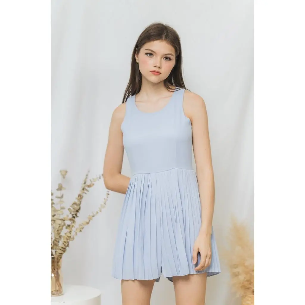 TSW Lavonna Pleated Dress Romper in Baby Blue