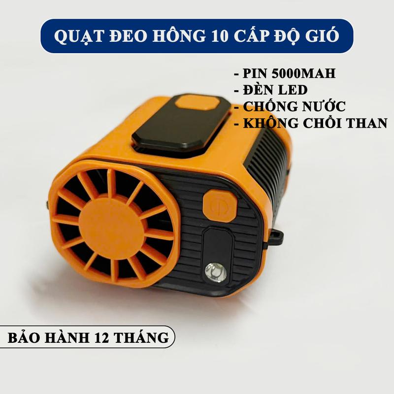 [BÁN CHẠY] Quạt Tích Điện Đeo Cổ PIN 5000mAh, Đeo Thắt Lưng Làm Mát Tích Hợp Đèn Sáng, Quạt Điều Hòa Công Suất Cao, Bảo Hành 12 Tháng
