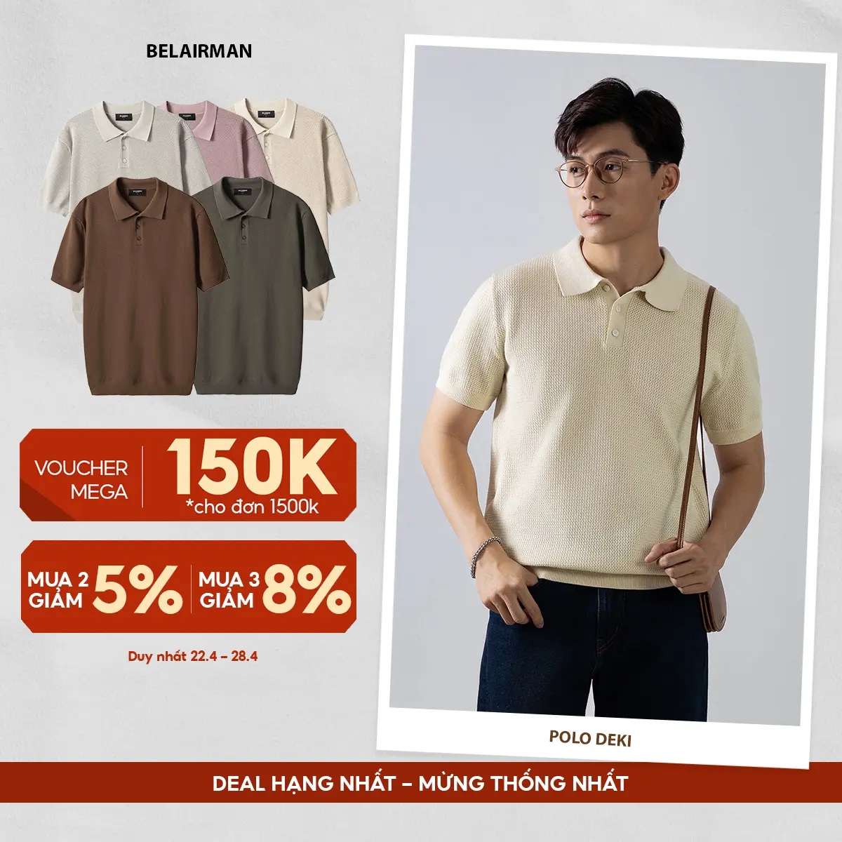 Áo polo dệt kim nam DEKI BELAIRMAN kiểu dáng classic thanh lịch, sang trọng - PLDK0098 Menswear Shirt