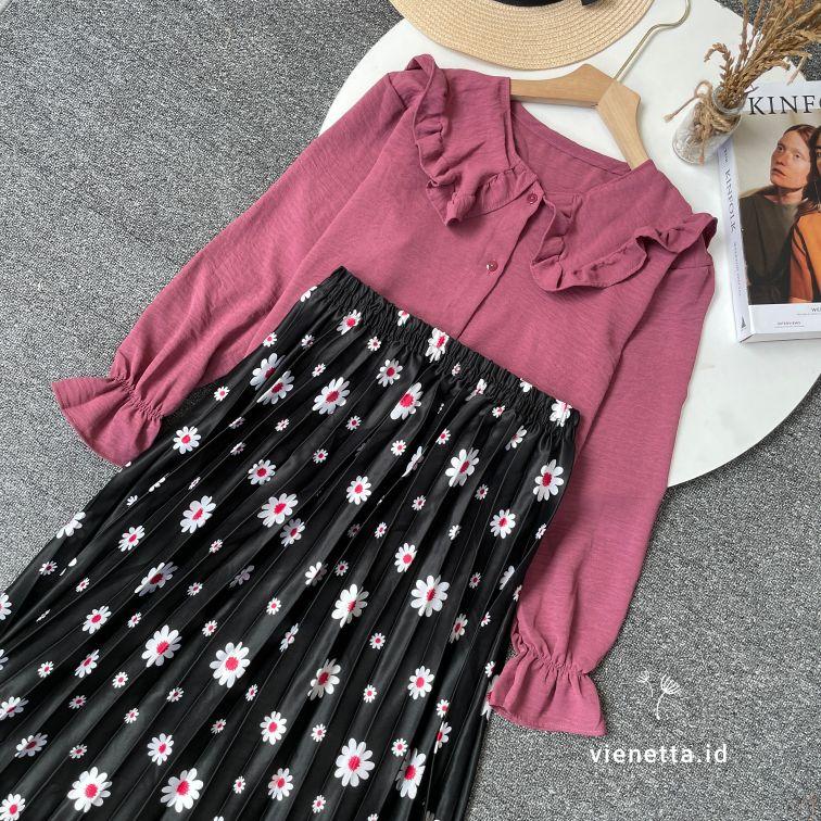 Vienetta.id - ONE SET SETELAN WANITA BAJU ROK PANJANG one set KIYOWO one set LUCU one set wanita kekinian korean style SETELAN ROK BUNGA FLORAL SKIRT BAJU BUAT HEALING PIKNIK JALAN HANGOUT KULIAH goKAMPUS TERBARU KEKINIAN 2026 OVERSIZE FIT XL CASUAL BASIC