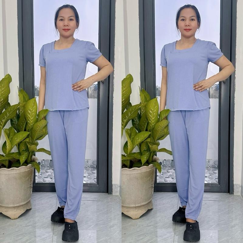 Đồ bộ thun tăm cao cấp quần dài ống ôm áo cổ U tay lở