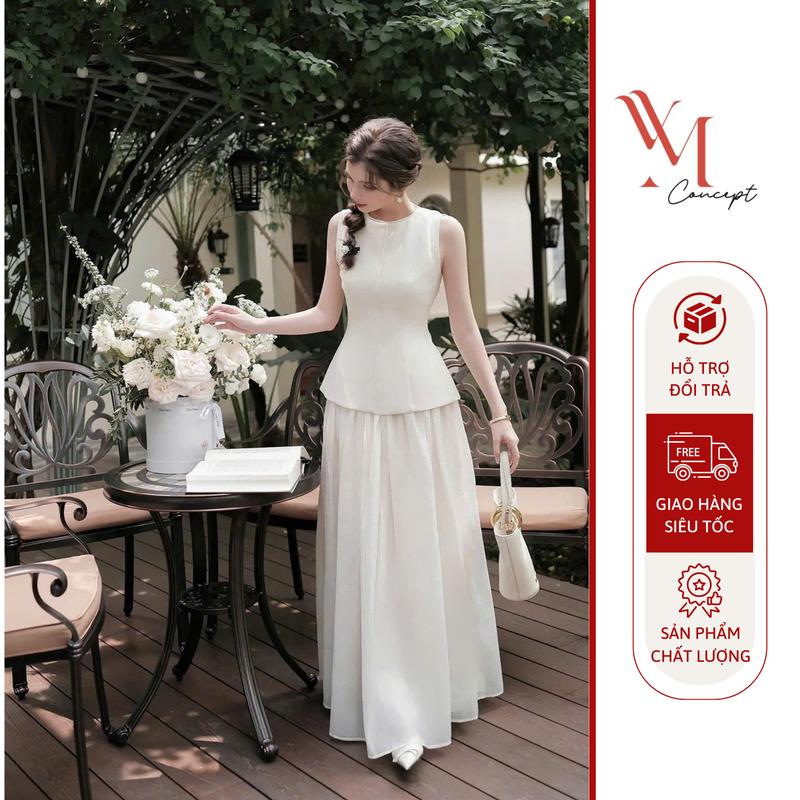 YM Concept Set Áo Sát Nách Kèm Chân Váy Tơ Dáng Xoè Thời Trang Đi Tiệc Thiết Kế Sang Trọng D1219