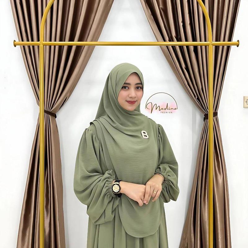Product Introduction of MDN - Set Syar'i Pashmina Oval Gamis Wanita Bahan Crinkle/oversize Airflow Muslim Dress Jilbab Syar'i Polos Syari jumbo 2