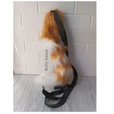 ekor furry anggora loreng neko tail blaster faux fur fluffy halloween party fashion cosplay animal stuff aksesoris hiasan dekorasi costume accessories kawaii cute cat shippo 3