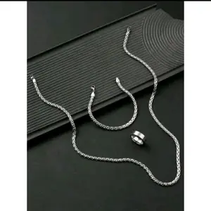 (Bonus Cincin Polos) Set Kalung dan Gelang Titanium Model Tulang Naga Silver Anti Karat Anti Luntur untuk Pria dan Wanita Elegan