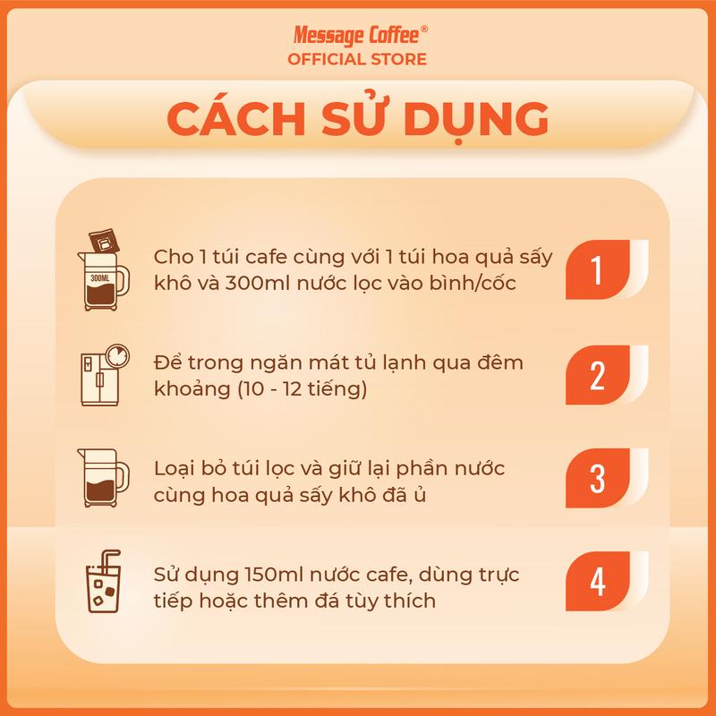 Cà phê Cold Brew túi lọc Arabica Cầu Đất – thêm vị mới Cam Sả Cỏ Ngọt & Chanh Dây Kim Quất – Cafe tiện lợi một bước pha chế từ Message Coffee 8