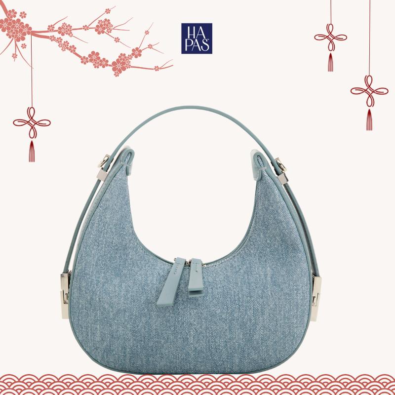  Túi Xách Nữ HAPAS Hobo Đáy Tròn Size 22 màu Jean - TDV221019 - Jean Bag Chain Lady Da Đeo Chéo  Đeo Vai Sang Trọng Chính Hãng 
