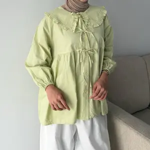 CHAYRA SHIRT - BABYDOLL RIBBON by Yelowfacy || (Kemeja Baju Kancing Casual Tebal Atasan Wanita Pita Katun Poplin)