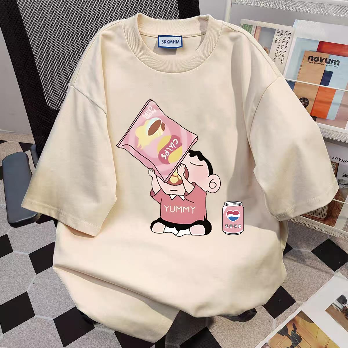 (จัดส่งตลอด 24 ชั่วโมง) เสื้อยืด Oversize ลาย 'Cartoon Crayon Shin-chan' สไตล์ล้าลอง คอตตอน 100% M-4