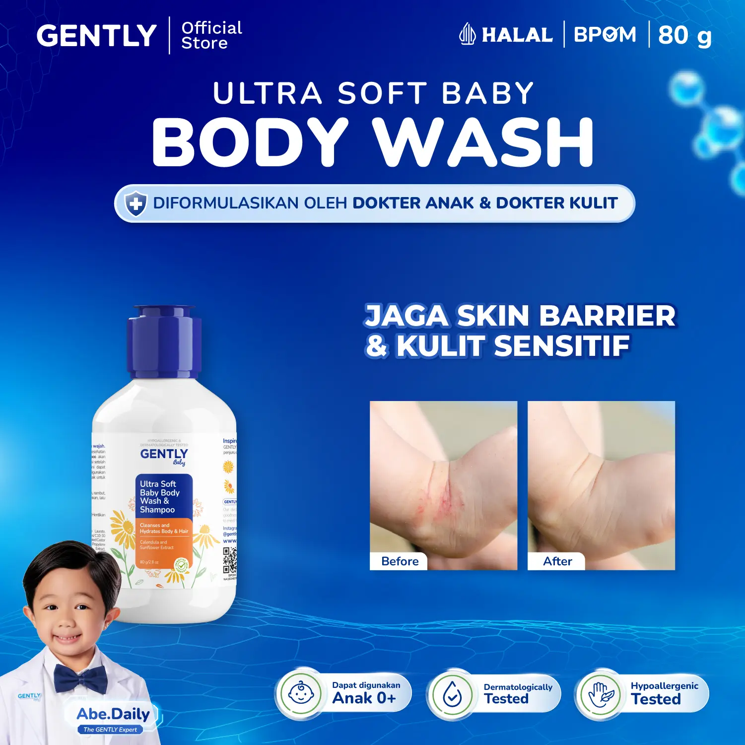 GENTLY Baby Ultra Soft Body Wash & Shampoo | 80ml Sabun Pembersih Badan dan Rambut Bayi & Anak