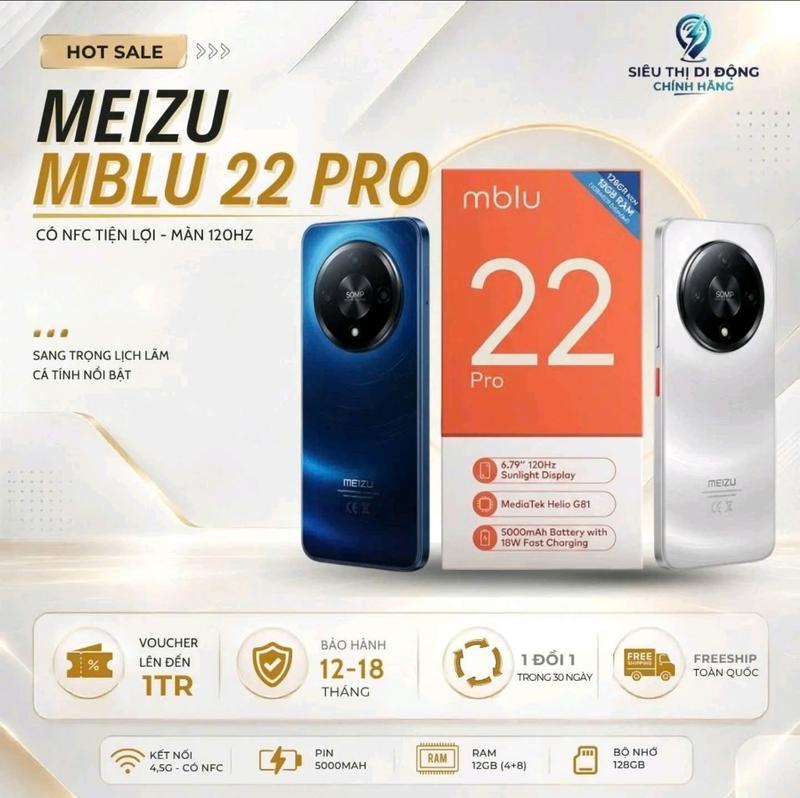 22Pro [ MỚI NEW SEAL CHÍNH HÃNG ] Meizu Mblu 22 Pro có NFC, màn 120Hz mượt mà, cam 50MP nét căng, pin 5000mAh sạc nhanh 18W, chính hãng nguyên seal, RAM 4GB, ROM 128GB