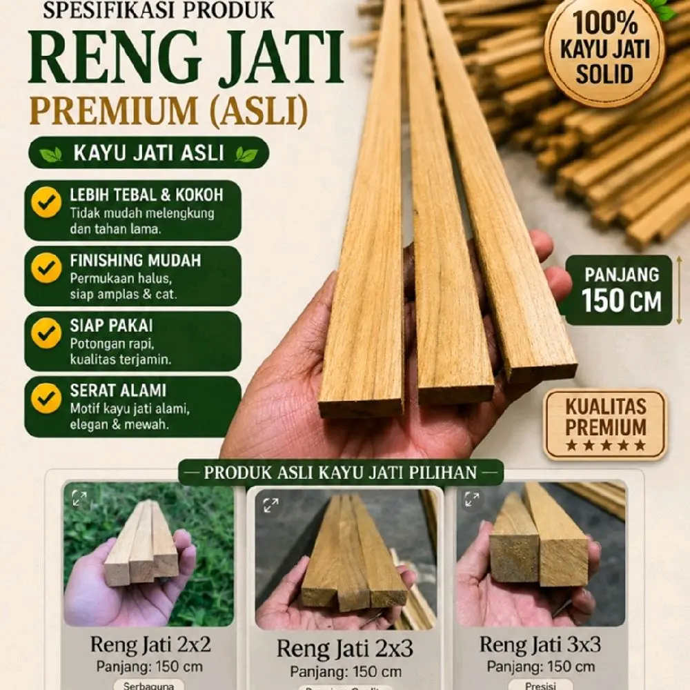 Reng kayu jati asli panjng 150 cm ukuran 2x2 _3x3_3x1_3x2_4x1_