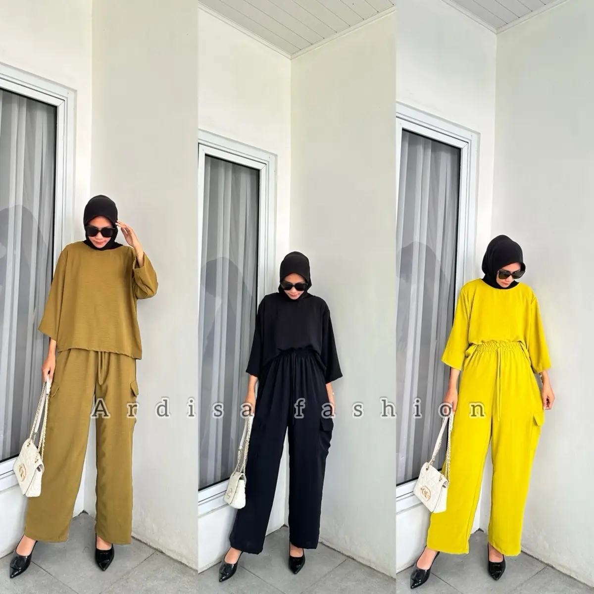Ardisa fashion-Syahnaz One Set Stelan Cargo Wanita Crinckle Airflow
