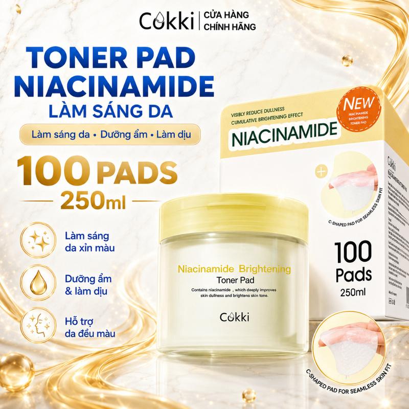 Cokki Toner pad Sáng Da Giảm 65 Miếng -Với Niacinamide Làm Đều Màu Da & Sáng…