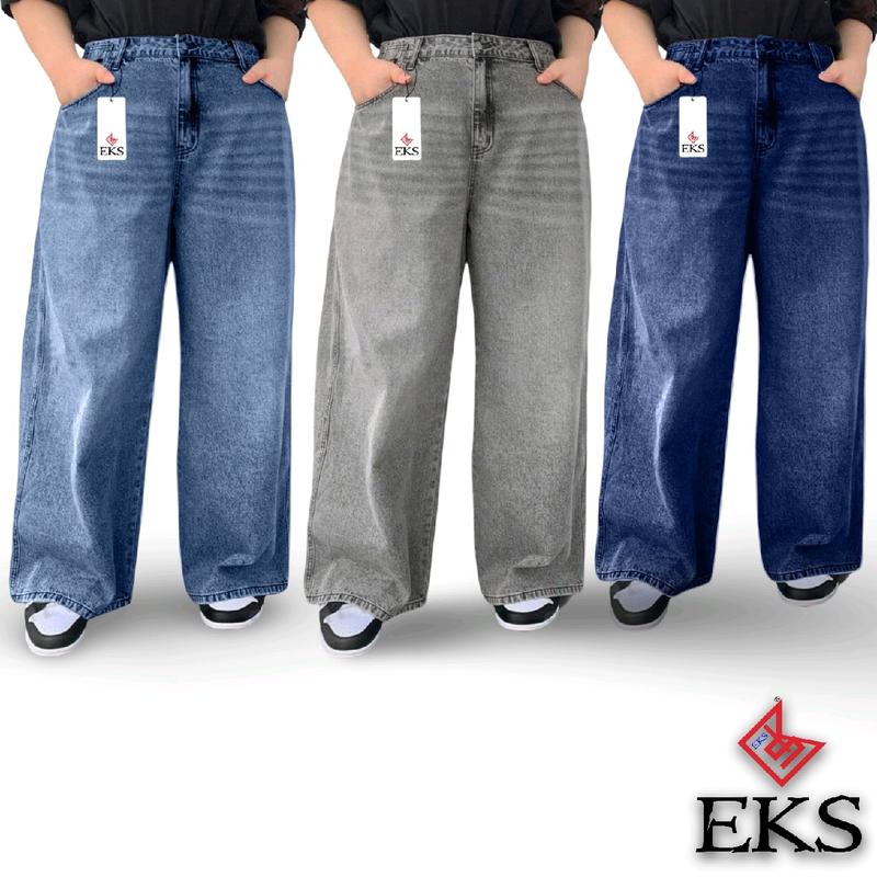 Jeans Baggy Flare EKS Plus Size Wide Leg Stretchable seluar Denim ...