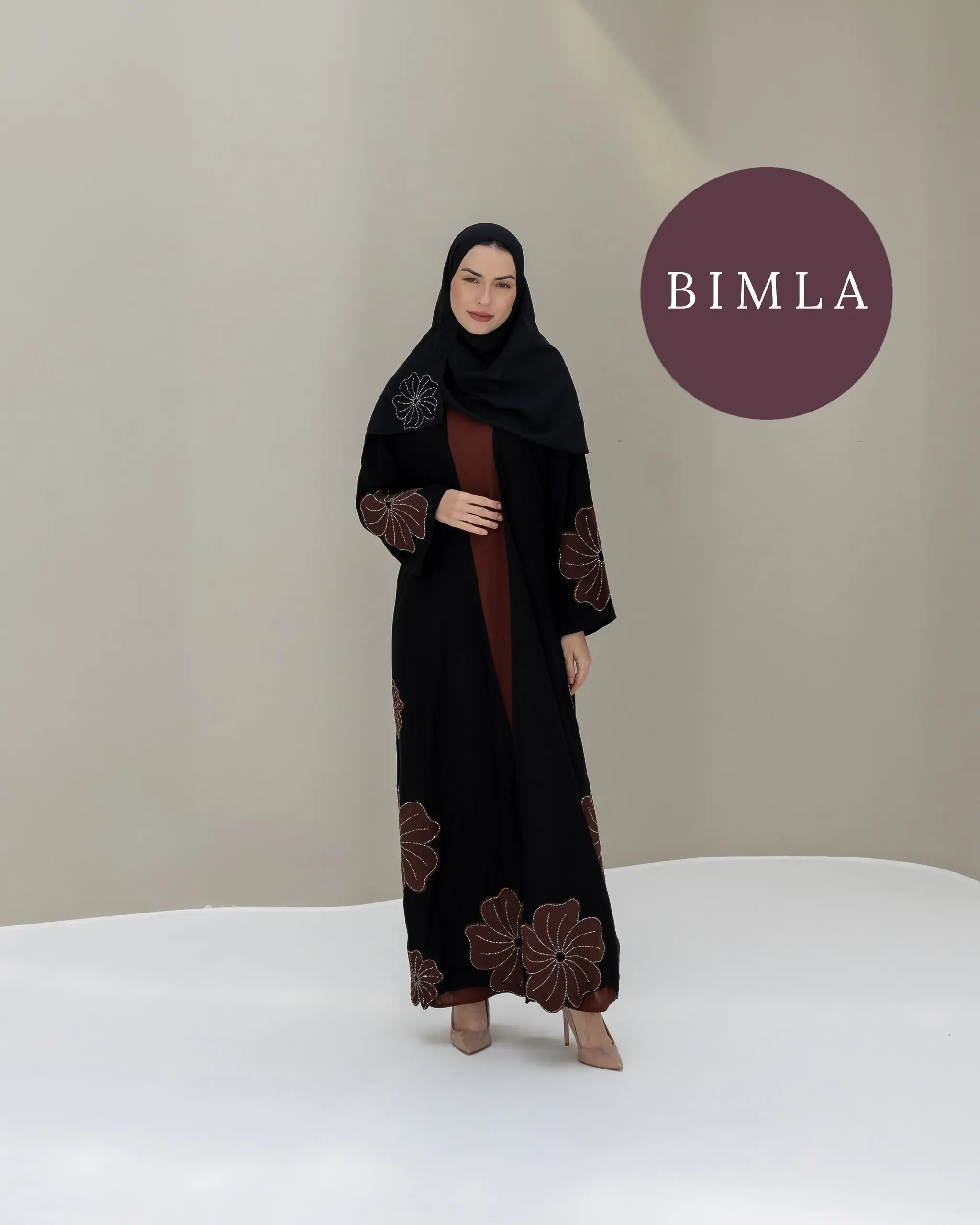 Classic Black Abaya from Dubai with floral work to give it an exclusive look