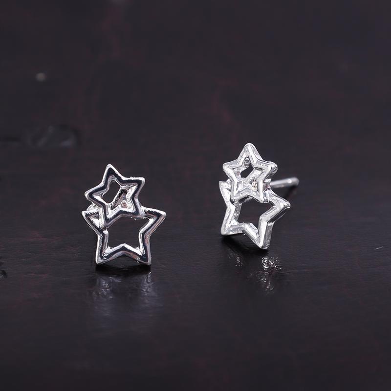 Product Introduction of New in Gemini Star Shape Ear Stud SweetExquisite Asymmetric Hollow Earring Jewelry Accessories sg 10