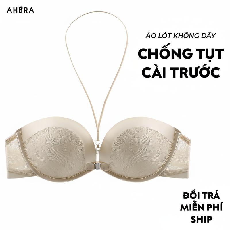 AHBRA Áo Bra Nữ Áo Lót Không Dây Cài Trước Chống Tụt Tạo Khe Dáng Quây Ren Mềm Mặc Áo Váy Trễ Vai Nâng Đẩy Tự Nhiên Mút Dày 4cm FS03