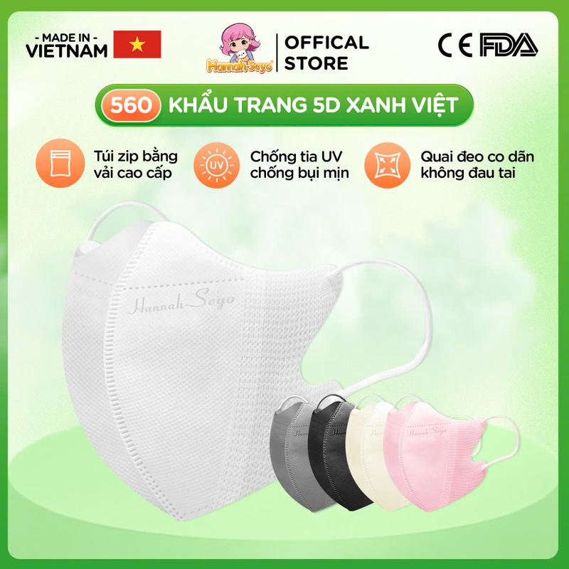 [ĐA KHO] 500c-560c Khẩu trang 5D thương hiệu XANH VIỆT HANNAH-SEYO chống tia UV, chống nắng, bụi mịn 3 lớp