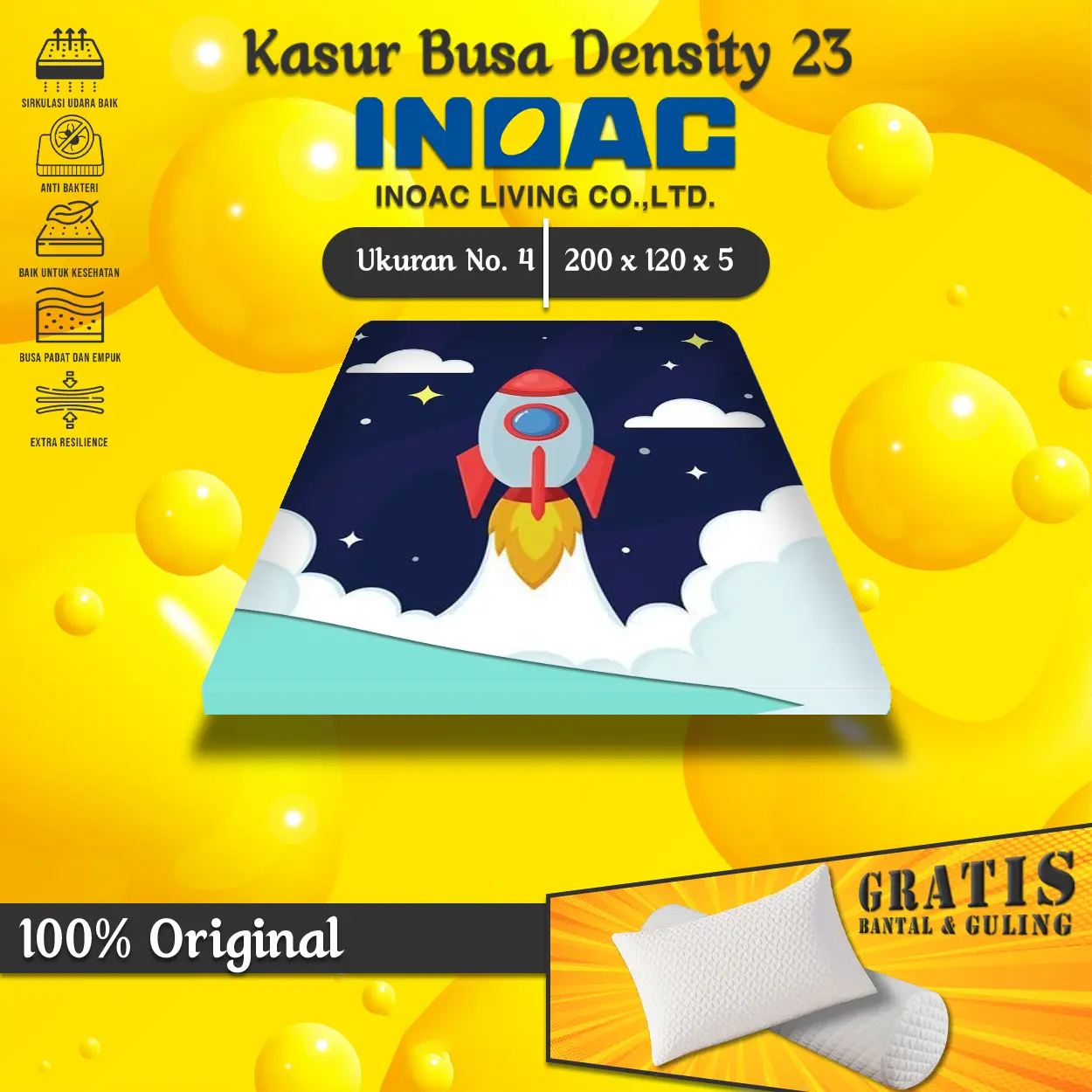 [ 200x120x5 ] Kasur Busa No. 4 INOAC EON Density 23 Garansi 10 Tahun