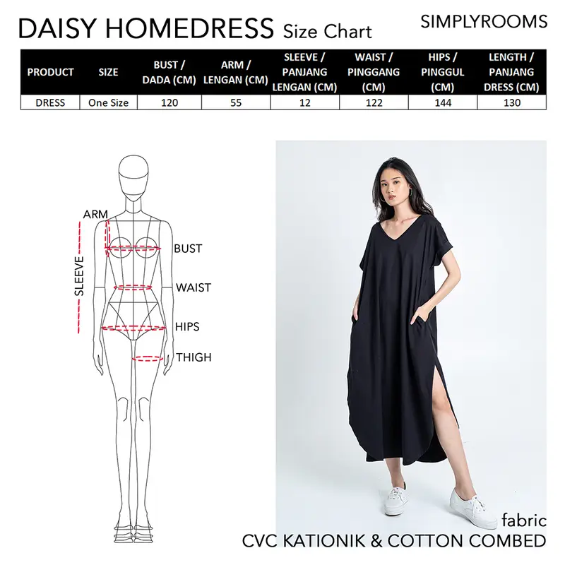 Simplyrooms Daisy Homedress Dress Casual Kantong Kaos Panjang Samping Tangan 7